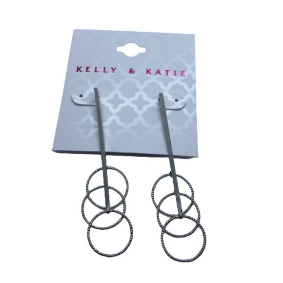 Kelly & Katie Silver Tone Elegant Bar / Ringlets Earrings NWT - Picture 1 of 4